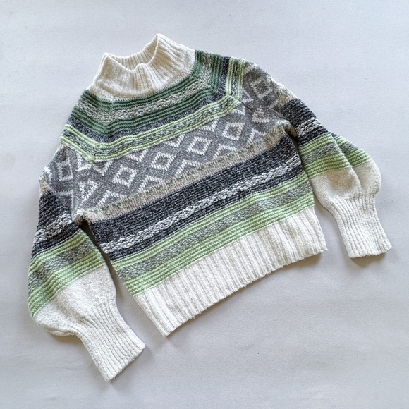 Frye Sweaters - FRYE Women Knit Long Sleeve Turtleneck Sweater SZ M Olive Green/Cream